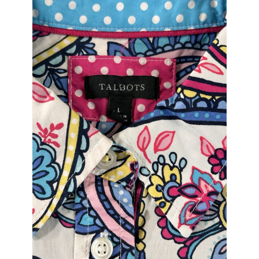 Talbots Classic Cotton White Blossom  Paisley Button Front Shirt‎ Women's Large - Picture 3 of 12